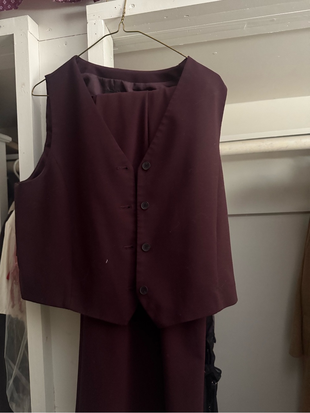 Zara Women's Sleeveless Button Vest and Pant suit set in Plum